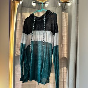 Teal Color Block Hoodie